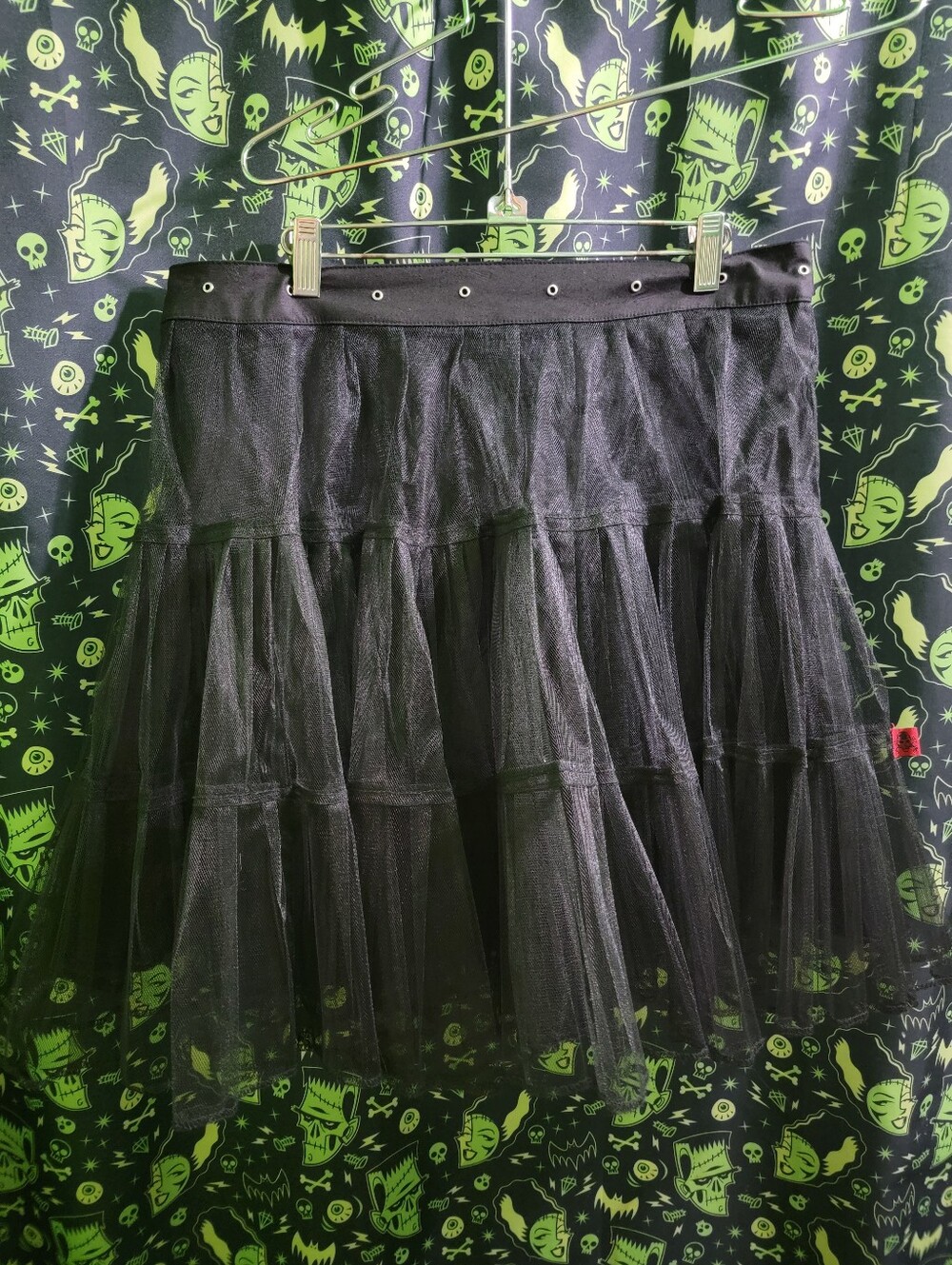 RARE VTG Y2K Tripp NYC Black Tiered Tulle Tutu Skirt Grommet Waistband!